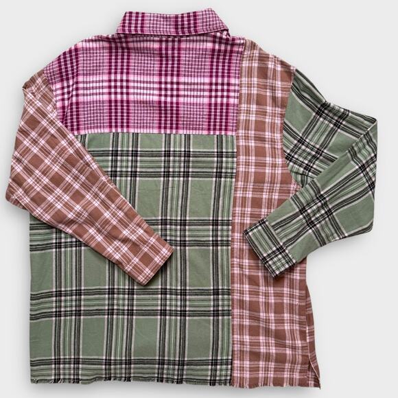 BP NEW RETRO 90S COTTON PLAID PATCHWORK FLANNEL PINK GREEN MEDIUM - Picture 3 of 9